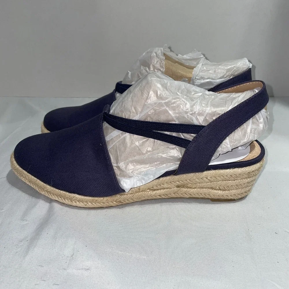 LifeStride Katrina‎ 2 Navy Blue Espadrille Wedge Sandals Womens 10W Wide